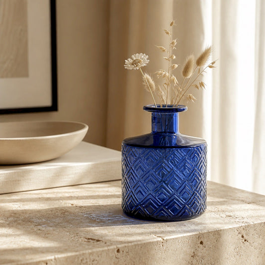 VASE BOUTEILLE NIHON BLEU EN VERRE 12CM
